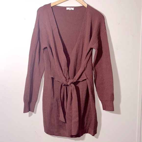 Entro Wrapped Tie Front Burgundy Sweater Dress - Picture 3 of 5